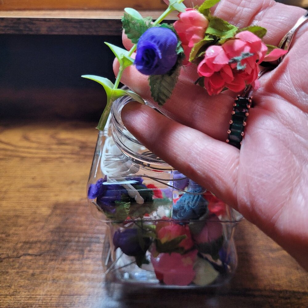 Blue Sequins & Multi-Colored Artificial Flowers for Art Craft & Sewing Projects